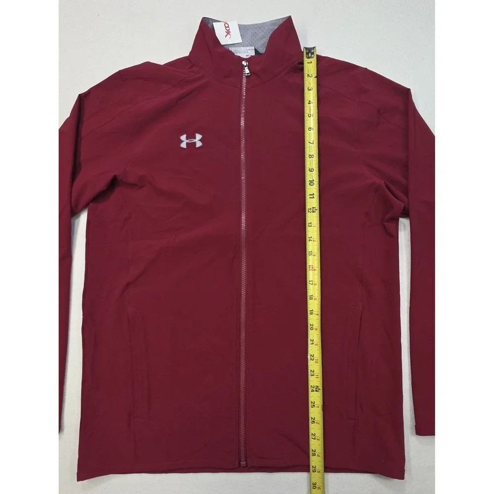 Under Armour Jacket Mens M Gray Maroon‎ Full Zip Water-Resistant Windbreaker